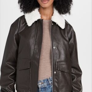 NWT Wayf Faux Leather Bomber Jacket With Removable Shearling Collar